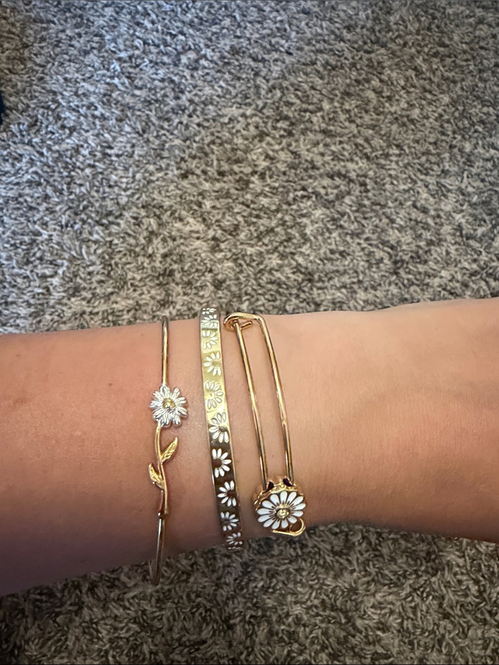 Alex and Ani Gold Daisy Stackable Bracelet Trio with White Enamel